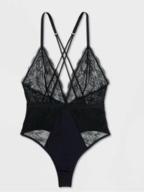 Women's Deep-V Unlined Lace Lingerie Bodysuit - Auden Black NWT. #7
